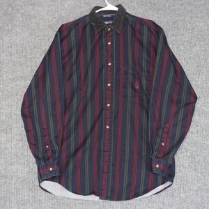 Vintage 90s Nautica Men's Striped Long Sleeve Button Down Shirt Corduroy Collar